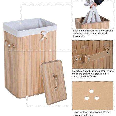 Bac à Linge Bambou Pliable avec Sac Amovible