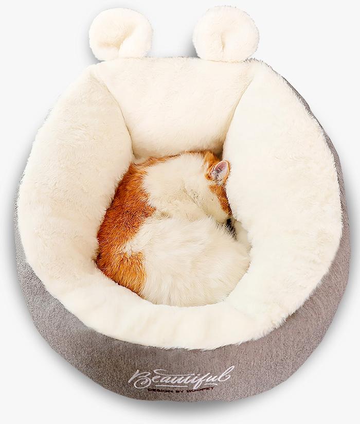 CÂLINOU ™ | Panier-Couffin pour Chat - Crème et Gris / de 5