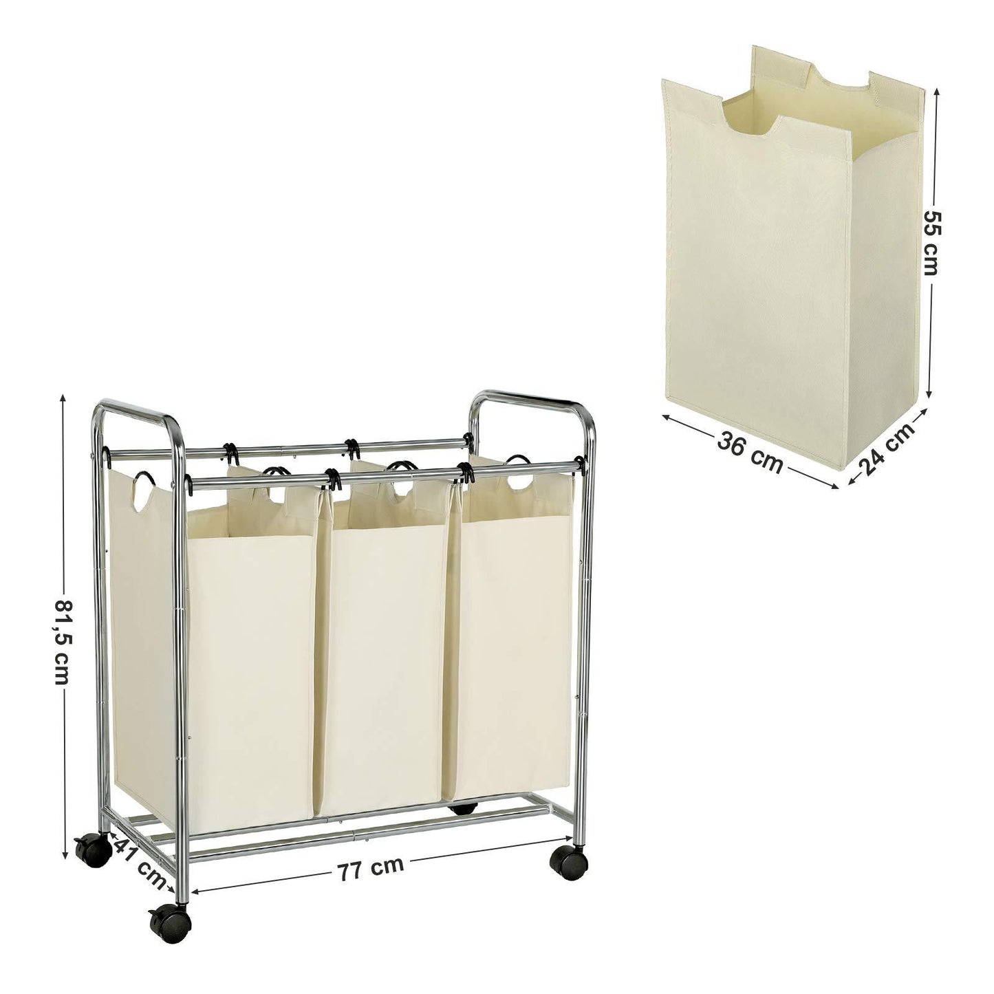 Chariot à Linge avec 3 Sacs Amovibles