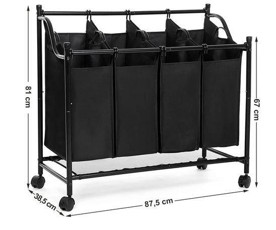 Chariot Panier à Linge à 4 bacs Noir