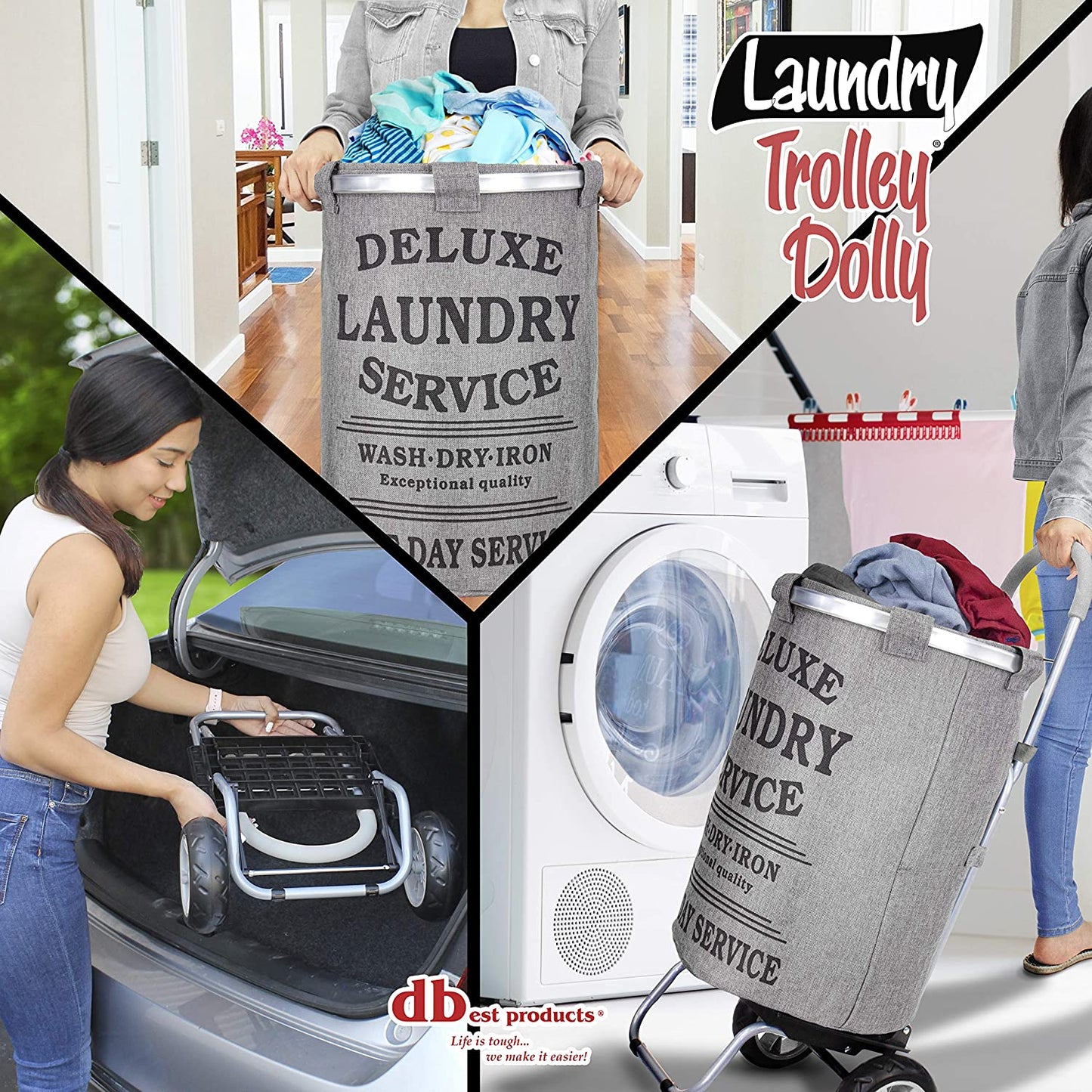 Chariot Blanc ergonomique pour Panier à Linge - Chariot à