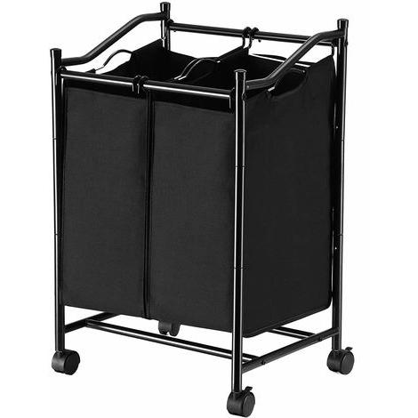 Chariot Panier à Linge à double Sac Noir