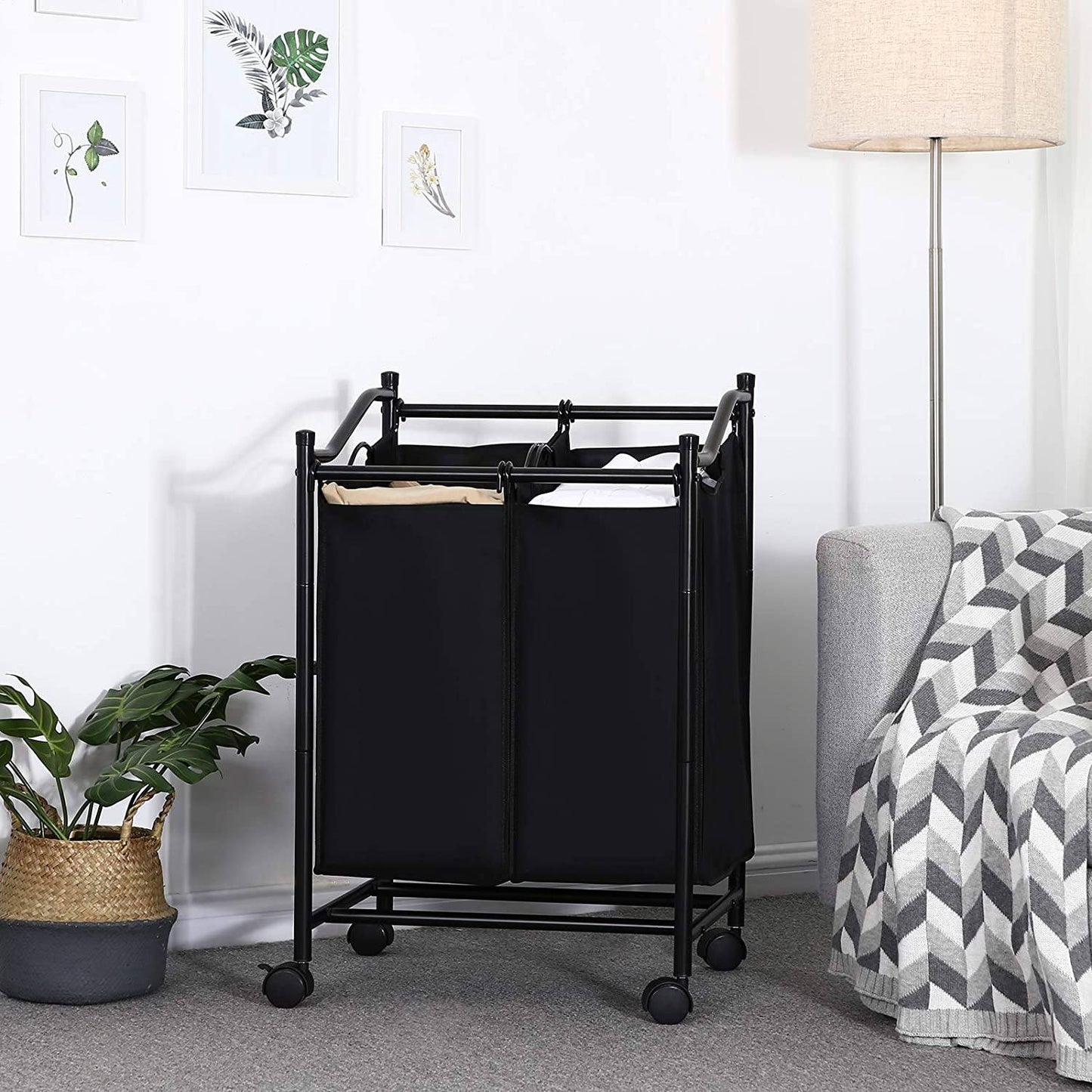 Chariot à Linge à double Sac Noir