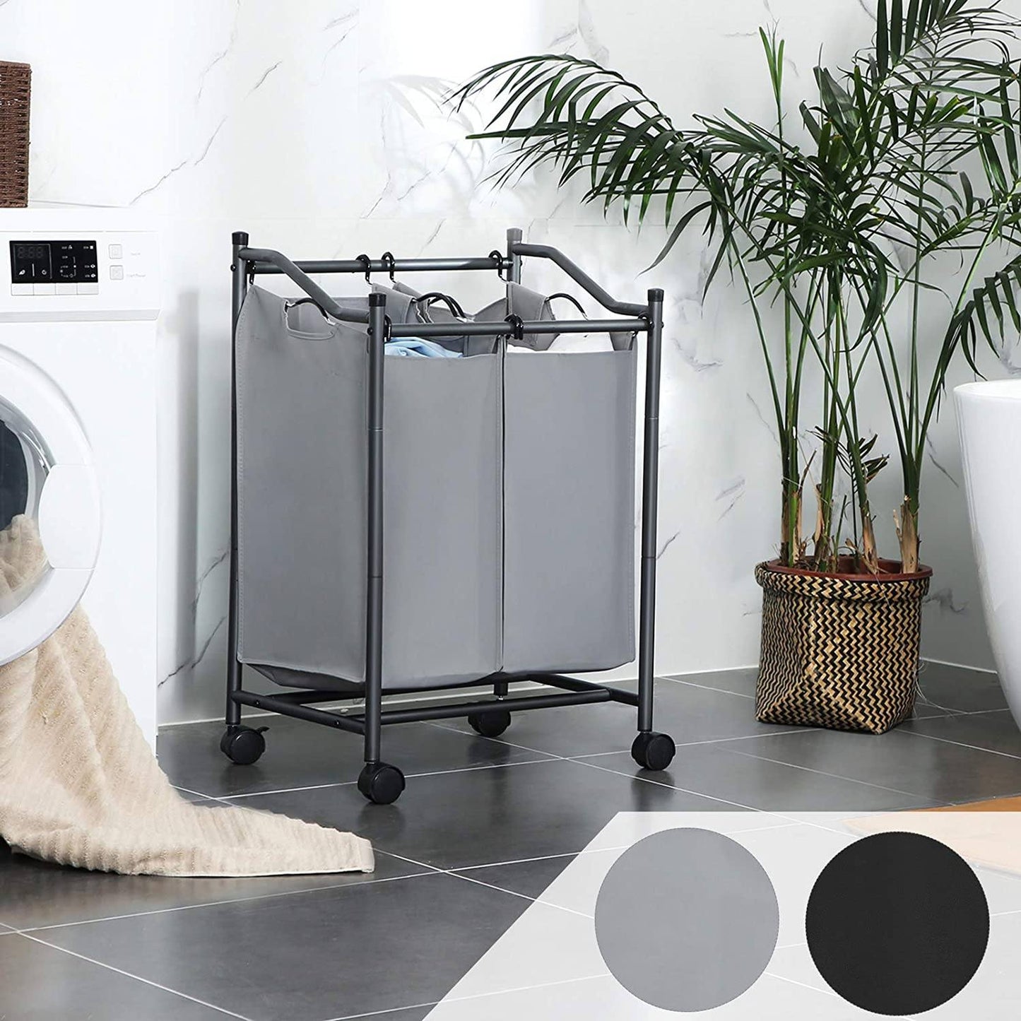 Chariot Panier à Linge à double Sac gris