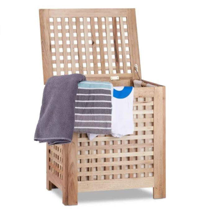Coffre à Linge En Bois De Noyer Avec Couvercle