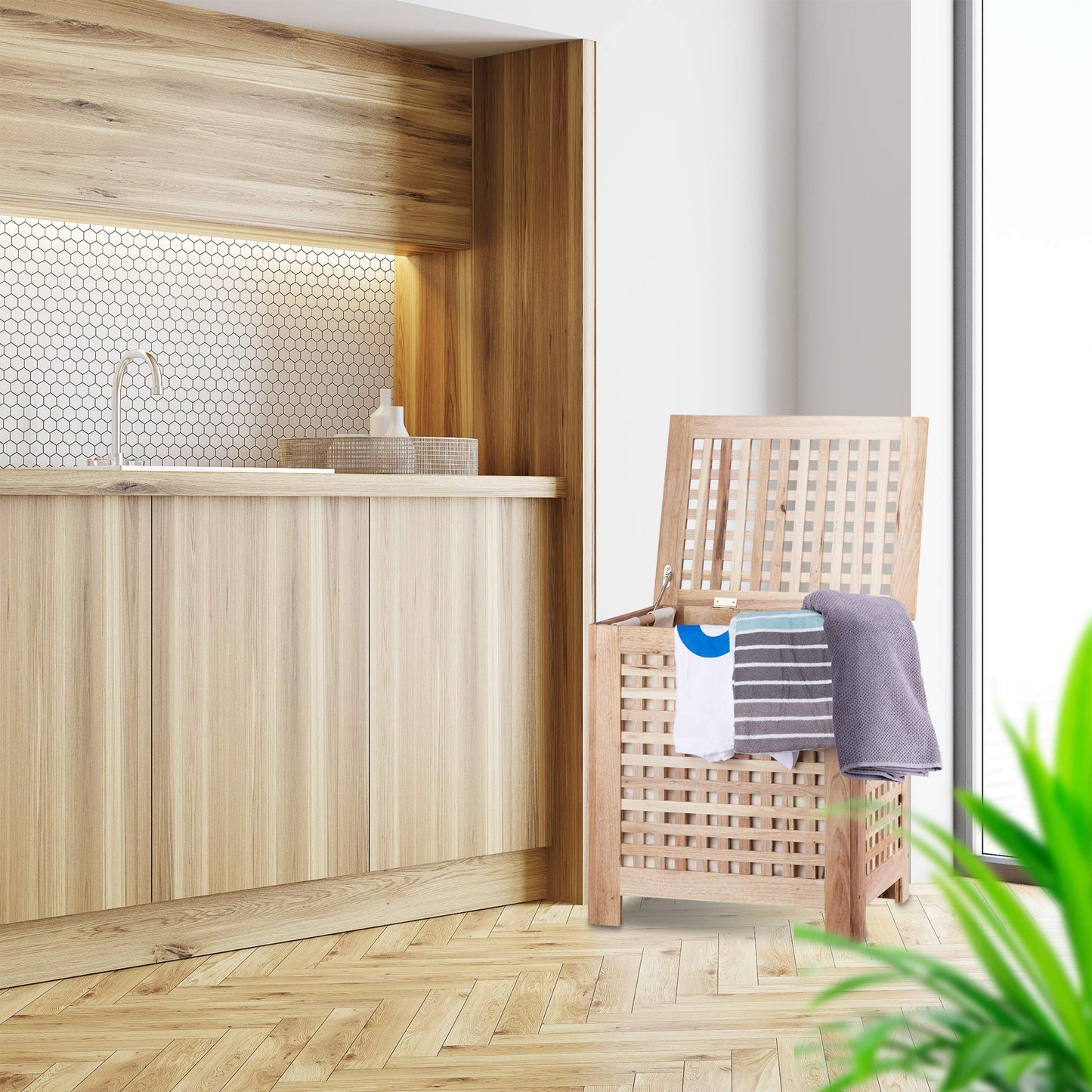 Coffre à Linge en Bois de Noyer avec Couvercle