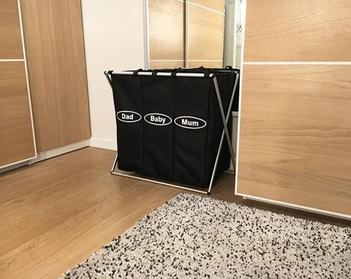 coffre à linge 3 bacs noir pliable