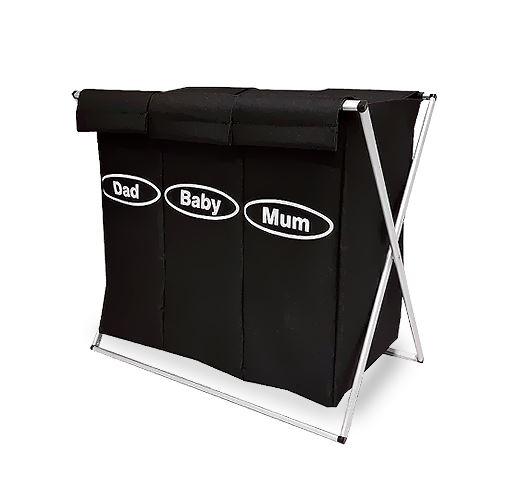 Grand Panier à Linge 3 Compartiments Noir