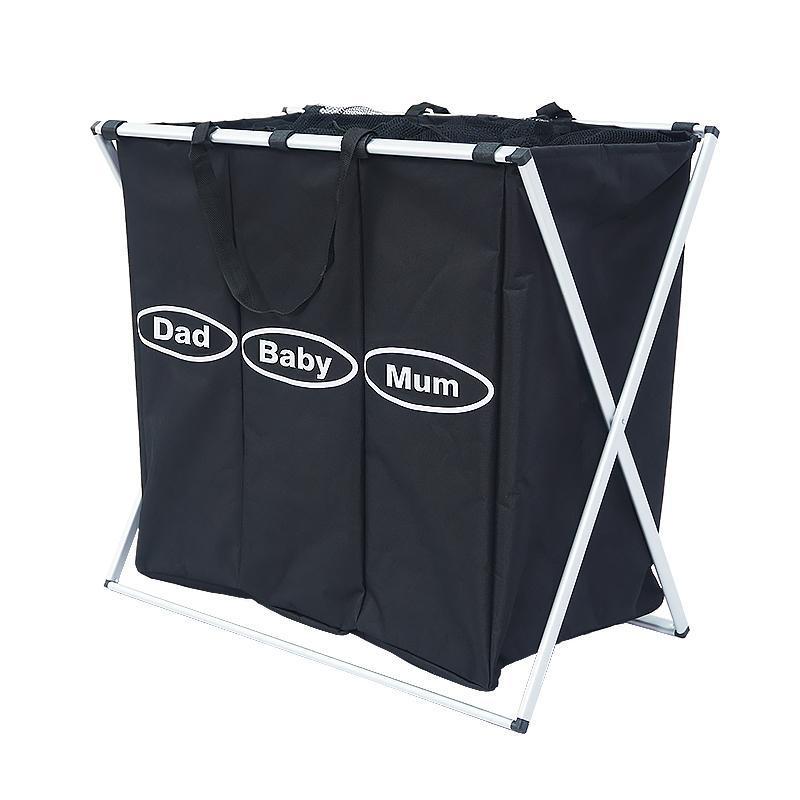 panier à linge noir pliable avec 3 sacs