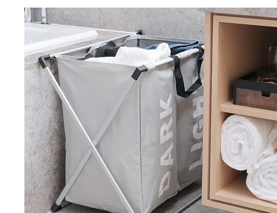 Panier de Linge 2 Compartiments Gris