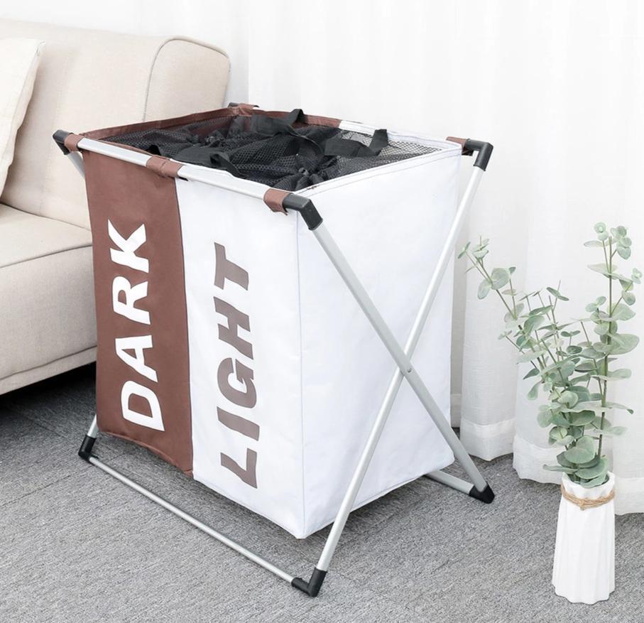 Panier pour Linge 2 Compartiments Cappuccino