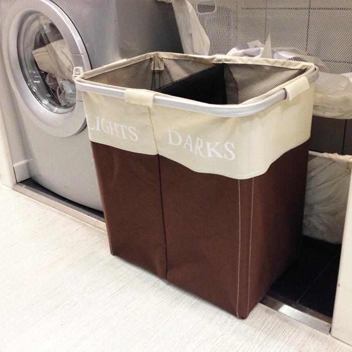 Panier a Linge Double Compartiment marron et blanc
