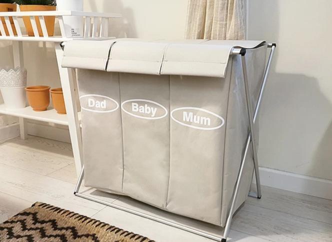 chariot à linge en tissu pliable 3 compartiments