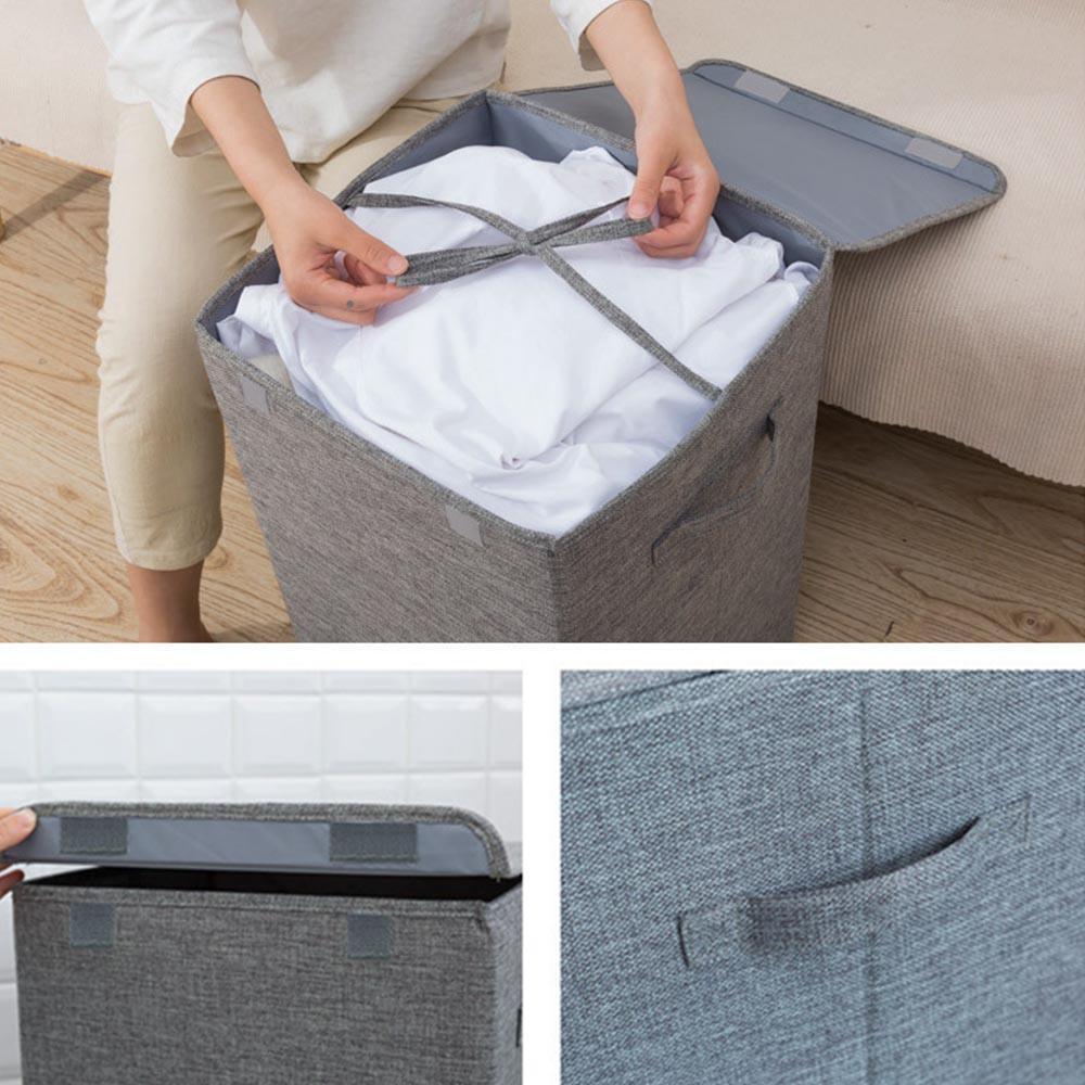 Panier de Linge Couvercle en Lin Gris