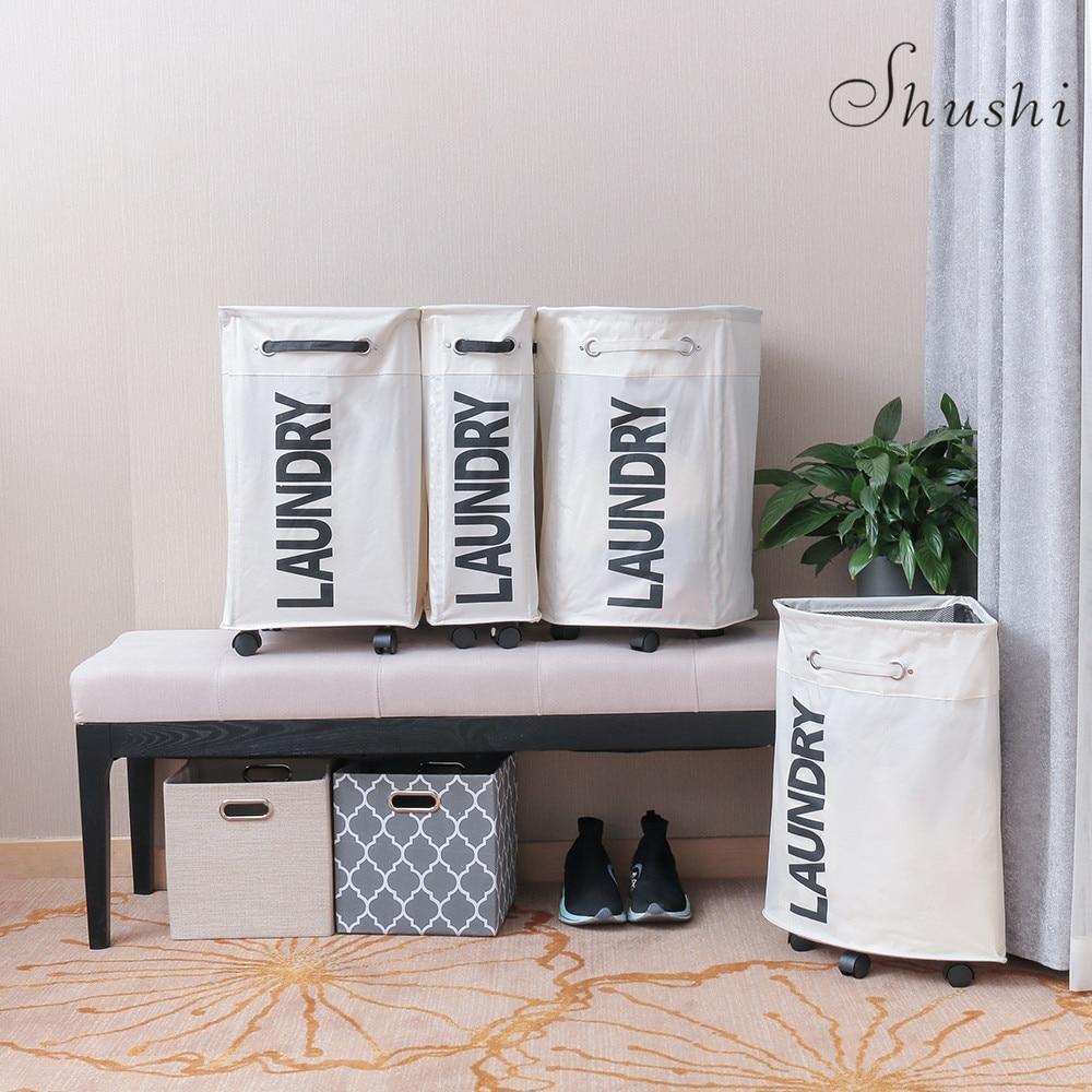 Paniers à Linge à Roulettes Beiges