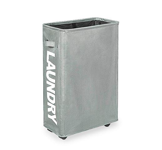 panier linge avec roulettes gris clair