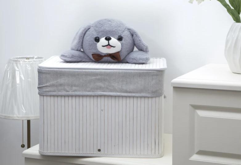 petit panier à linge bambou doublure grise