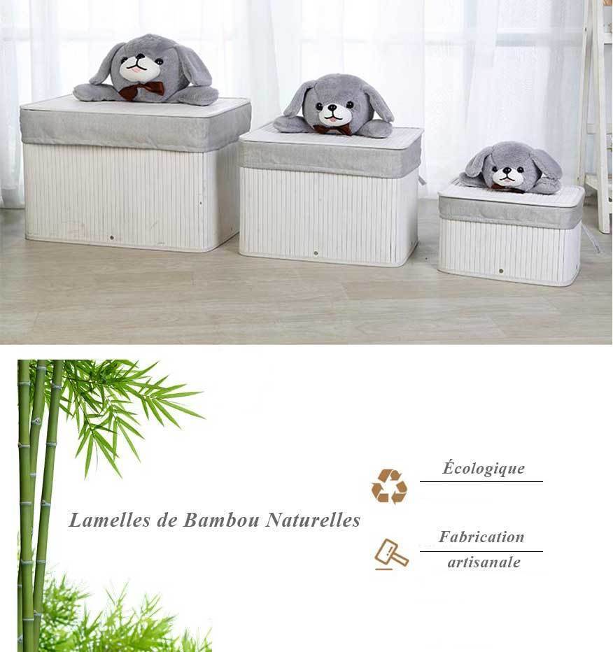paniers à linge en lamelles de bambou blanc