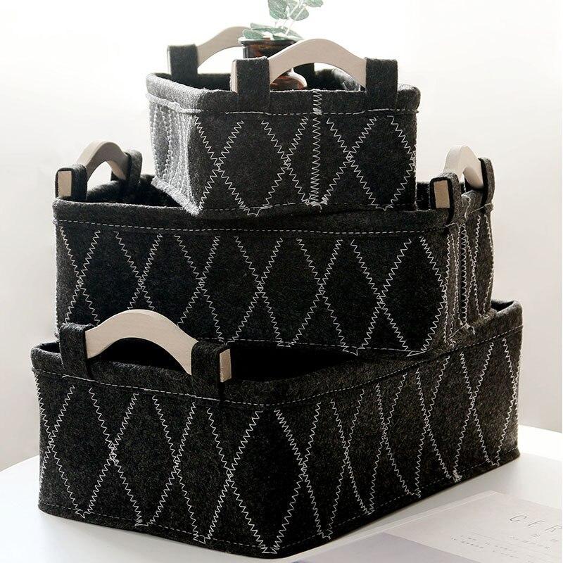 Paniers Scandinave linge Bois feutre noir
