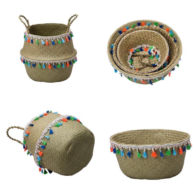corbeille plié pour linge design azteque