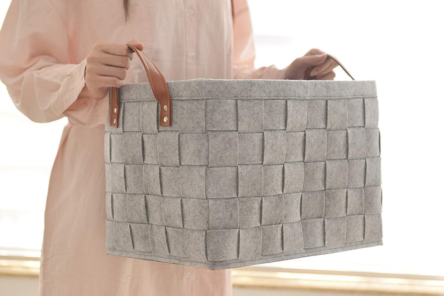 Panier rectangle Linge Design Gris Feutre de Laine