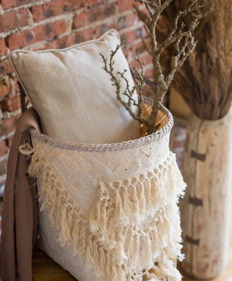panier de rangement en bambou blanc