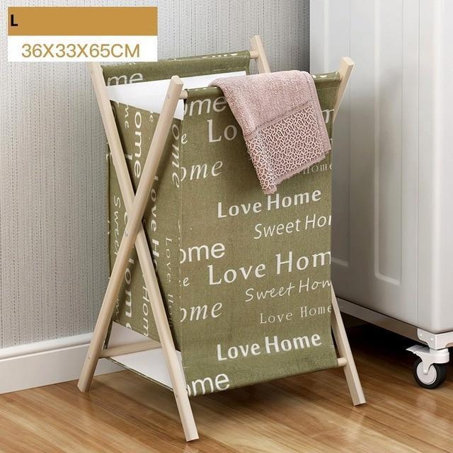 panier à linge pliable en bois et tissu