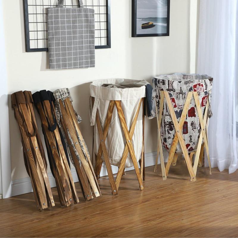 paniers à linge bois et tissu pliable
