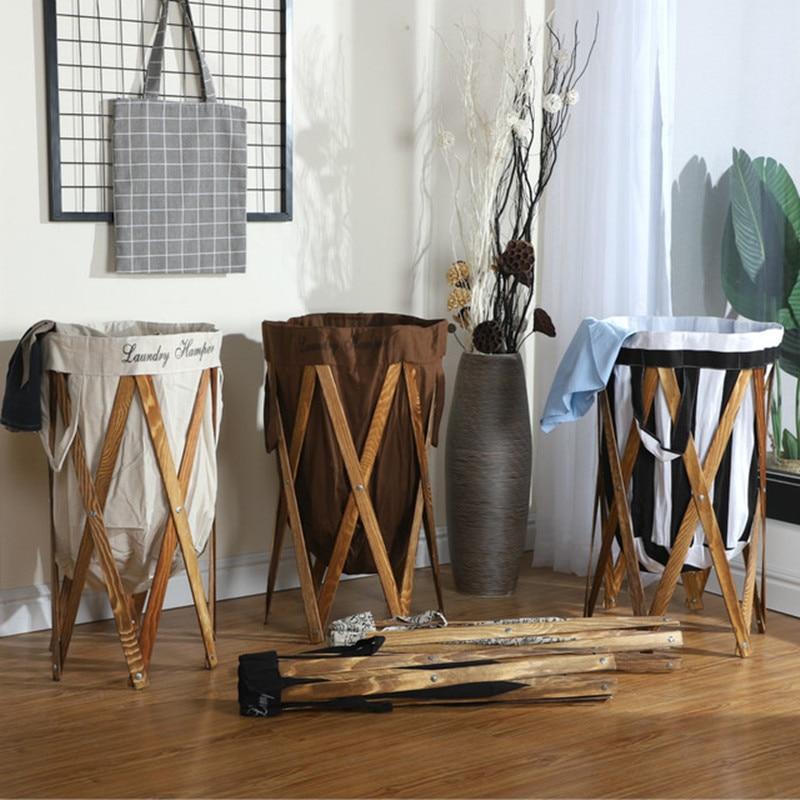paniers à linge en bois et tissu