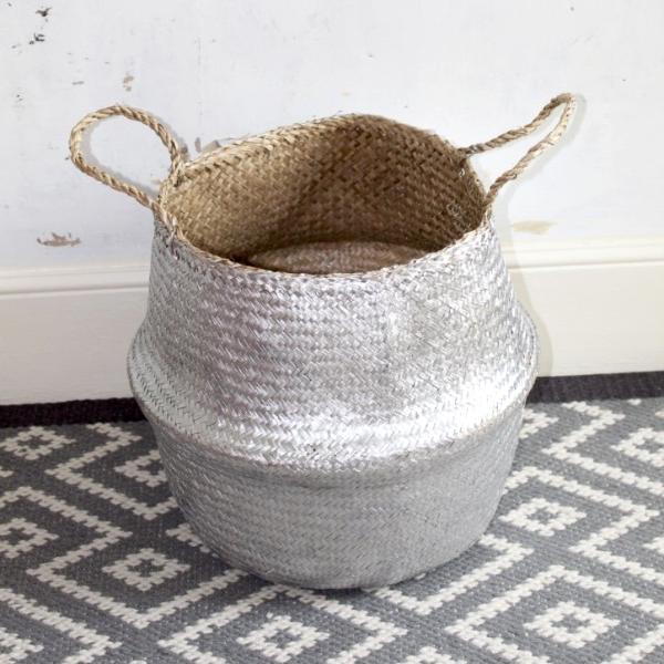 Panier à Linge en Jonc Argent