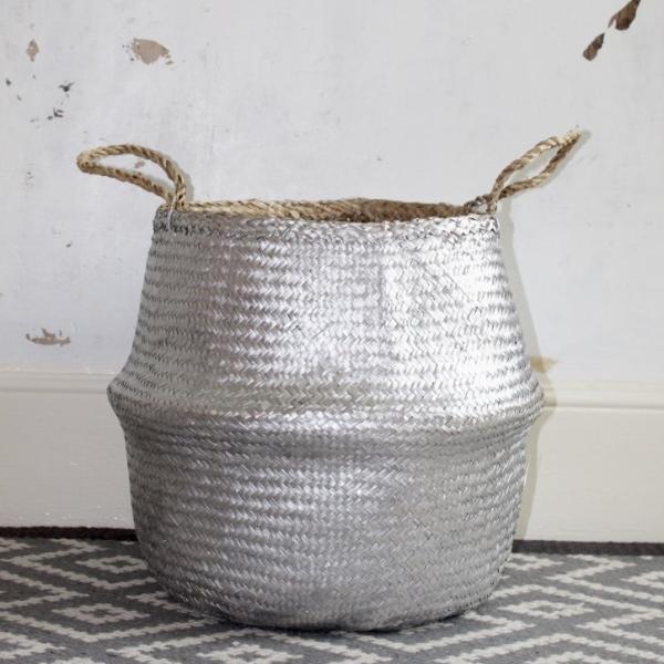 Panier à Linge en Jonc Argent