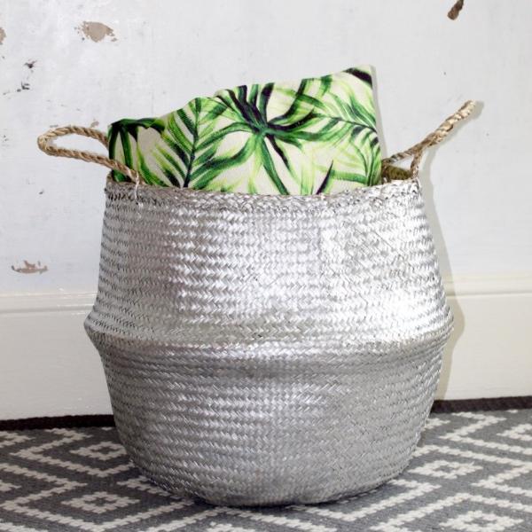 Panier à Linge en Jonc Argent