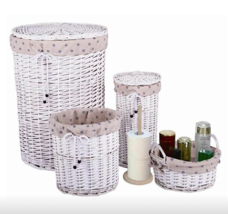 Panier à Linge en Osier Blanc avec Couvercle (lot de 5)