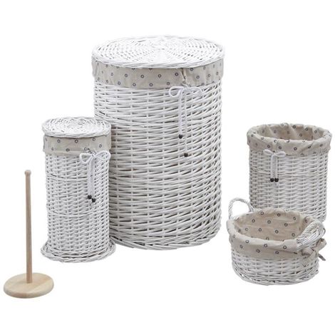 Panier à Linge en Osier Blanc avec Couvercle (lot de 5)