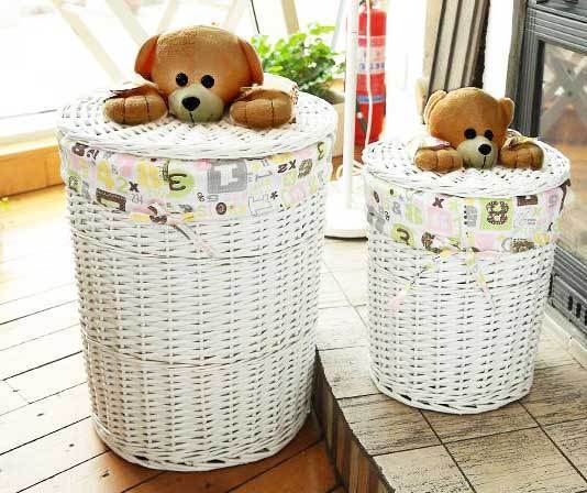 panières à linge tressé en osier blanc