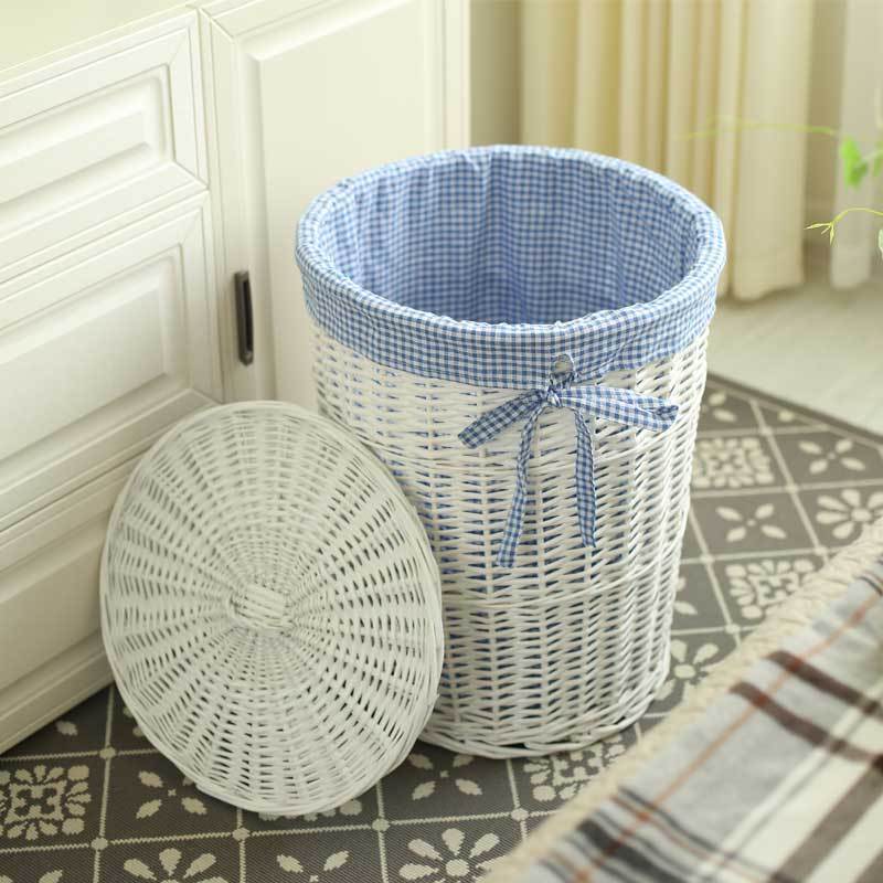 panier linge osier blanc avec couvercle