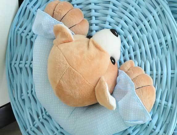 couvercle panier linge osier bleu ourson