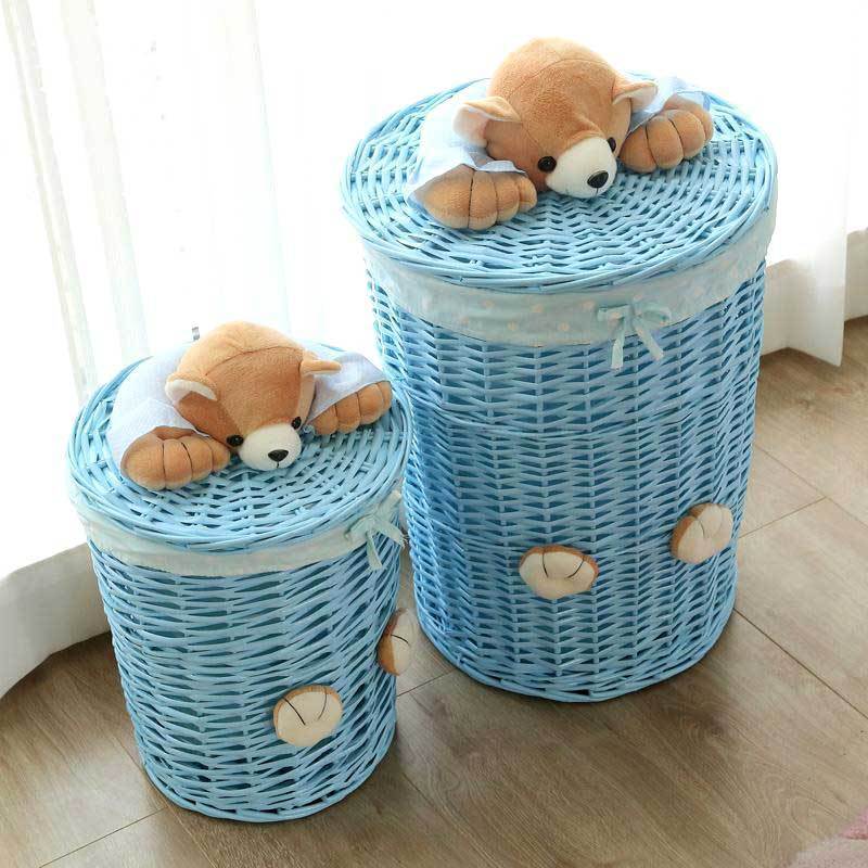 set de paniers à linge tressé en osier bleu