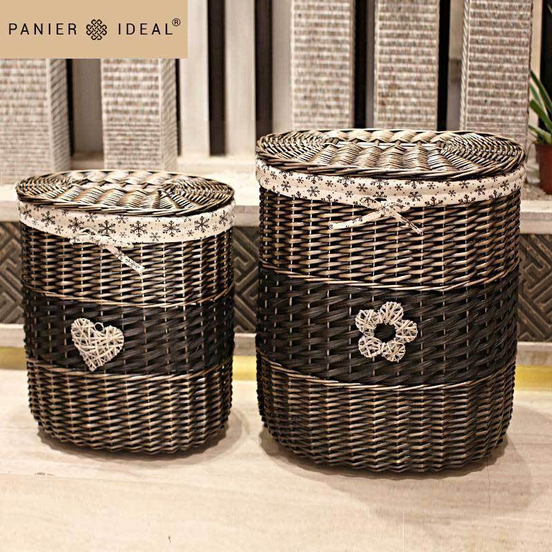 set de 2 panières à linge en osier noires