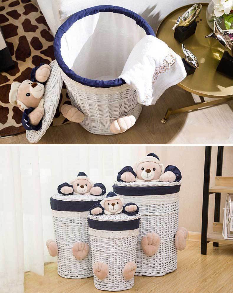 Panière à Linge Rond en Osier blanc