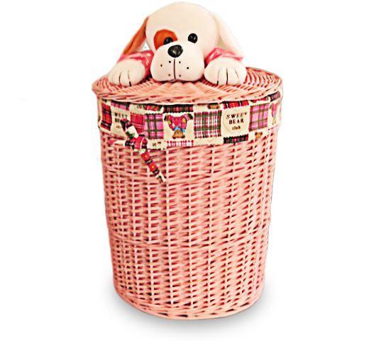 panier à linge en osier rose