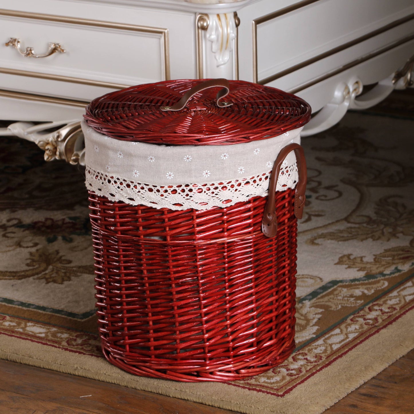 petit Panier a Linge en Osier Rouge