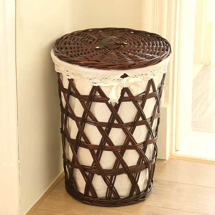 panier de linge rotin et bois