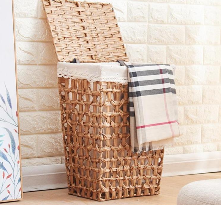 coffre à Linge en Rotin Avec Couvercle