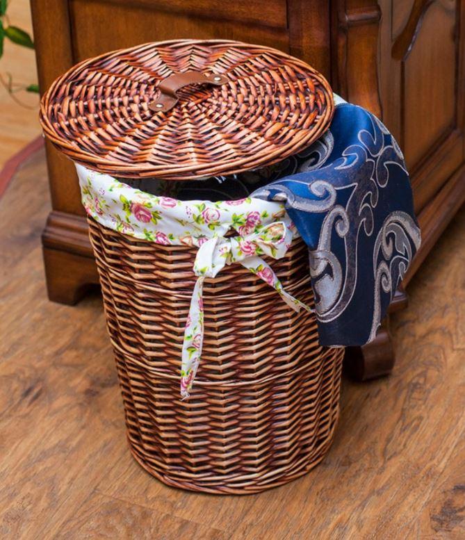 corbeille ronde linge rotin marron