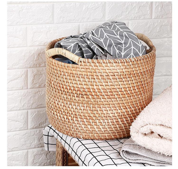bac rond a linge en rotin vannerie