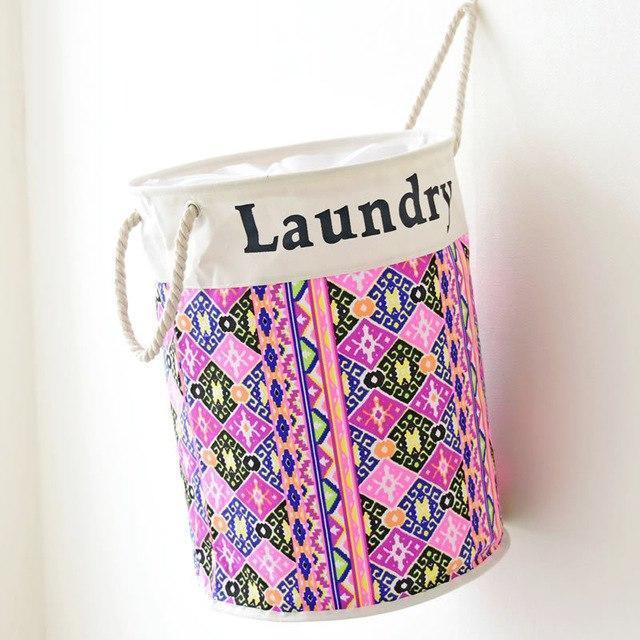 Panier à Linge en Tissu Patchwork Rose