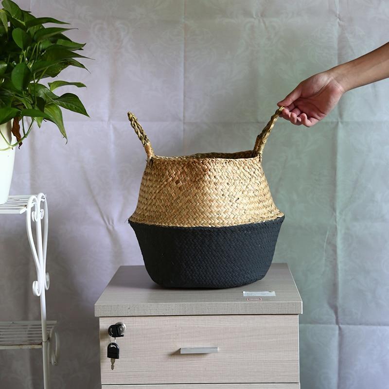 Panier pour Linge Jonc de Mer Noir Naturel