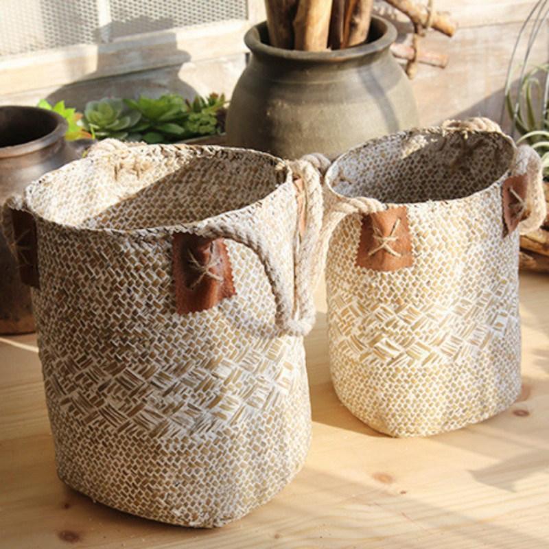 panier à linge en Jonc de Mer crème 2 tailles