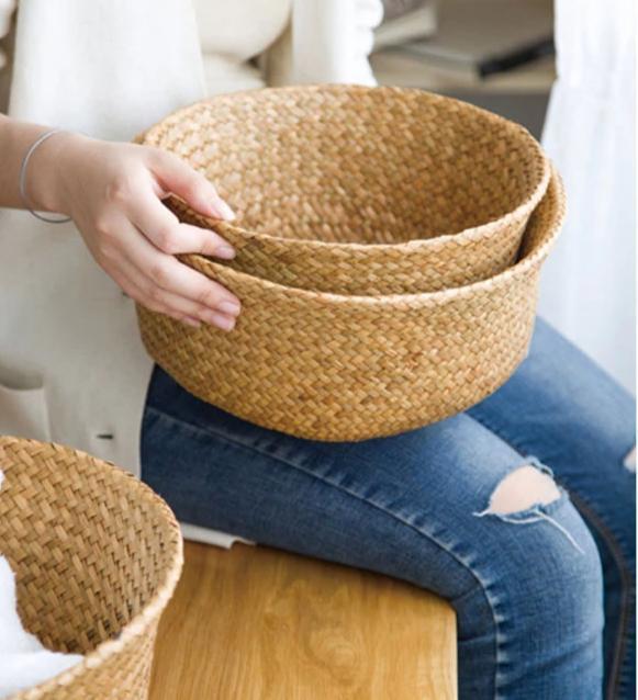 Panier à Linge plié Jonc de Mer robuste
